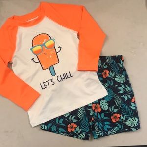 Cat and Jack 3T swim trunks and rash guard